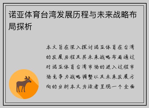 诺亚体育台湾发展历程与未来战略布局探析
